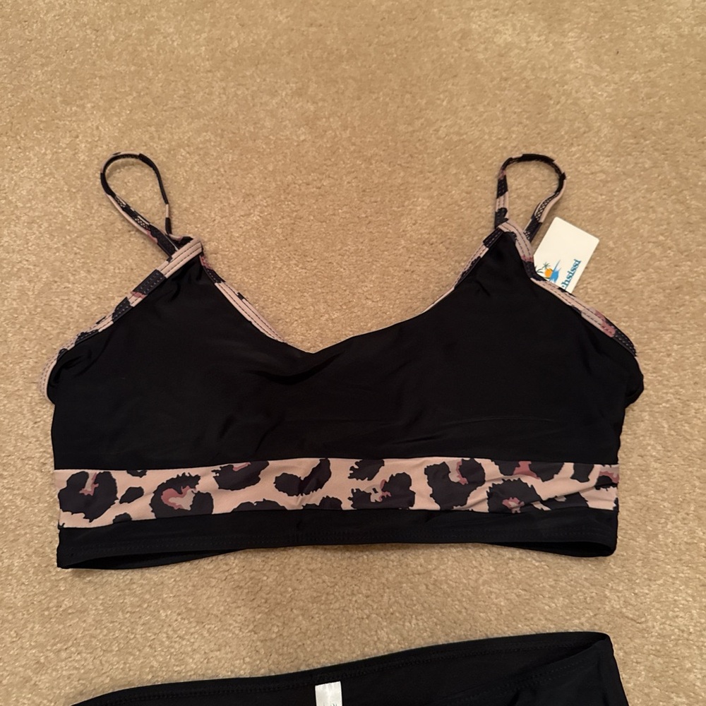 Leopard Print Black Bikini Set